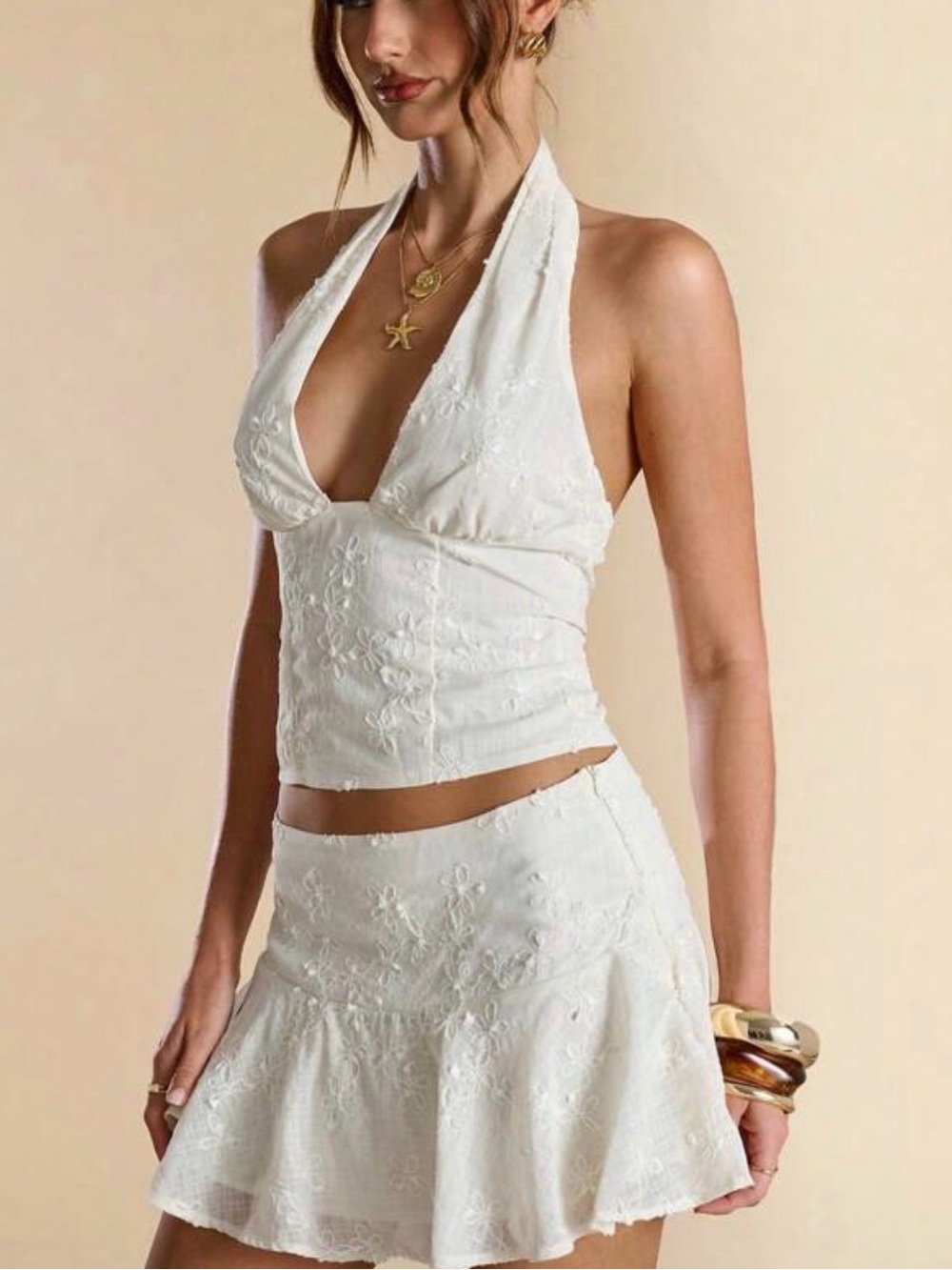 White Halter + Skirt Set